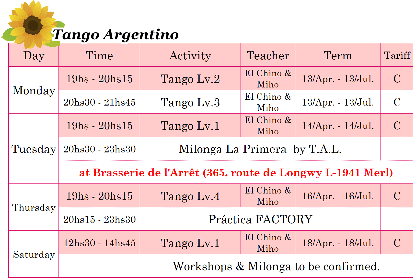 Dance Factory Luxembourg - Dance Classes Schedule