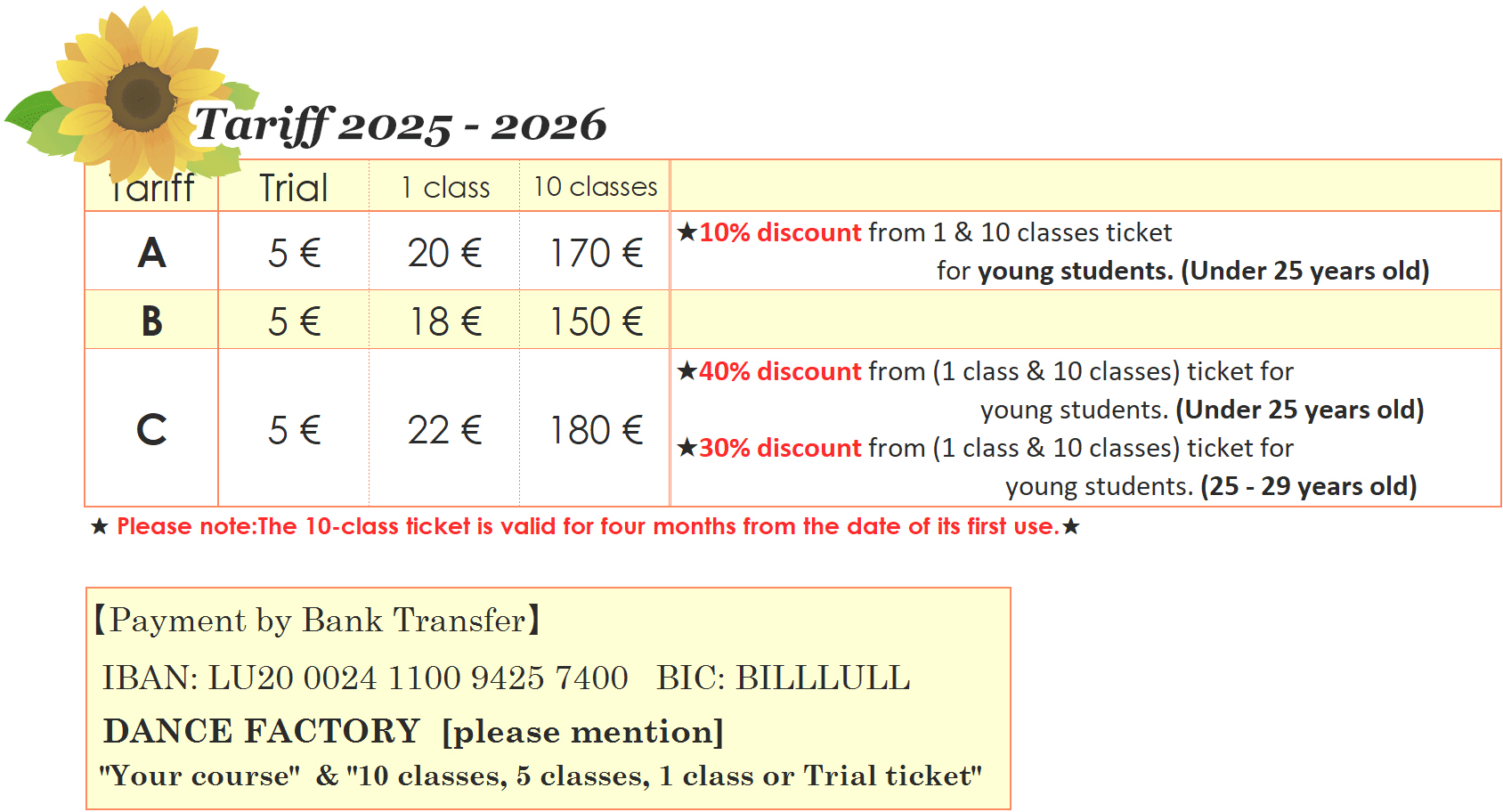 Dance Factory Luxembourg - Dance Classes Schedule